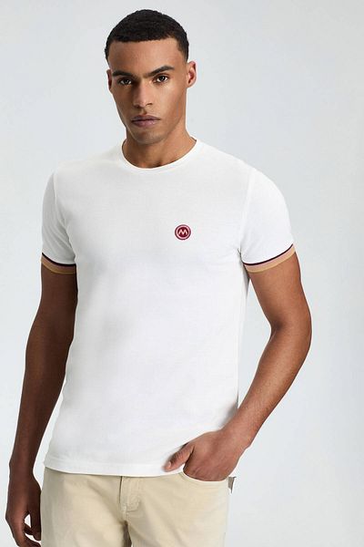 Hemington Embroidery Logo Pique Knit White Crew Neck T-Shirt