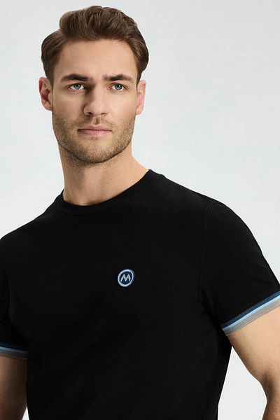 Hemington Pique Knit Black Crew-Neck T-Shirt with Embroidery Logo