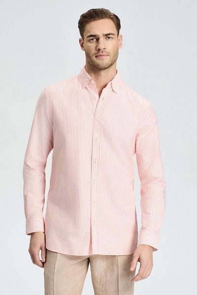 Hemington Pure Cotton Salmon Color Striped Oxford Shirt