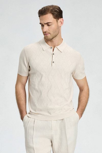 Hemington Baklava Pattern Giza Cotton Cream Color Knitwear Polo