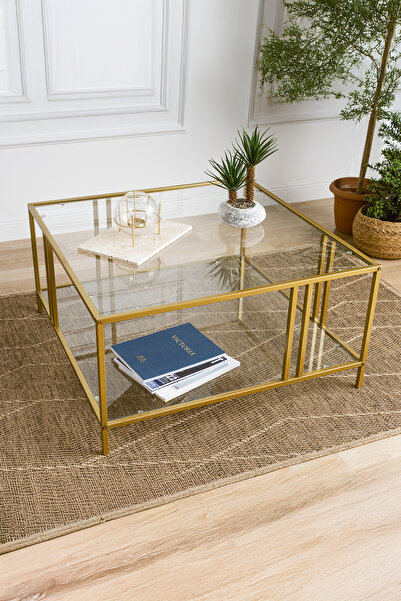 DEKOPRATİK - Uranüs Orta Sehpa Gold Şeffaf Cam