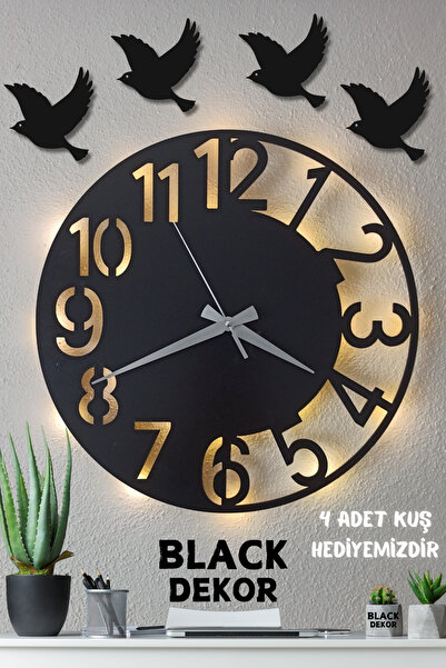 Blackdekor Modern 40 Cm Işıklı Duvar Saati | Şık Ve Dekoratif Tasarımlı Ahşap...