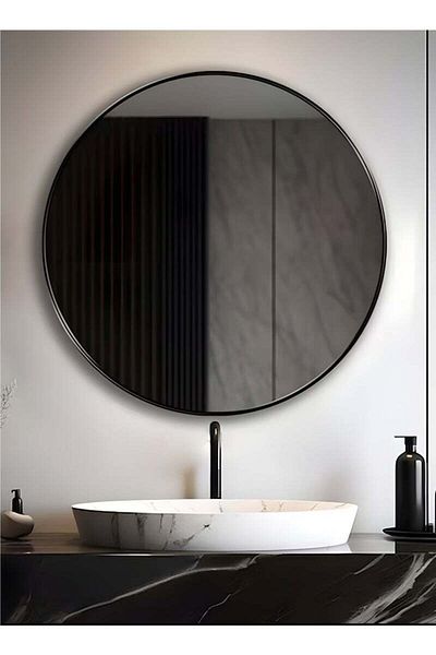 Taimi 60cm Black Round Bathroom Mirror with Aluminum Frame-Decorative Mirror for Bedroom andDressingRoom