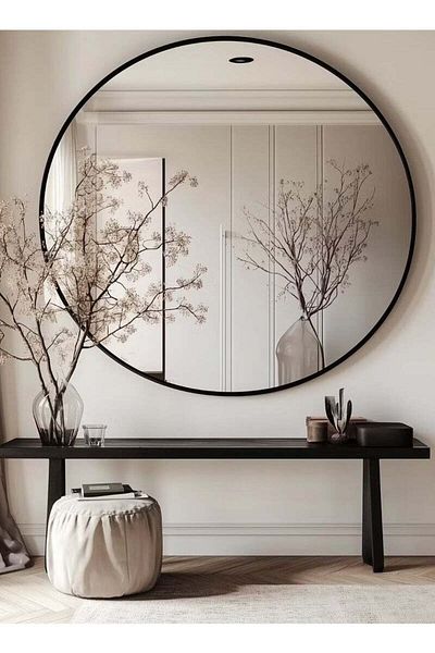 Taimi 100cm Round Wall Mirror with Black Metal Frame for Makeup, Bathroom, Bedroom, Dressing Room