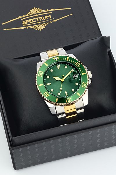 SPECTRUM PREMİUM Spectrum Premium Steel Cord Movable Bezel Calendar Men's Wristwatch in Special Box