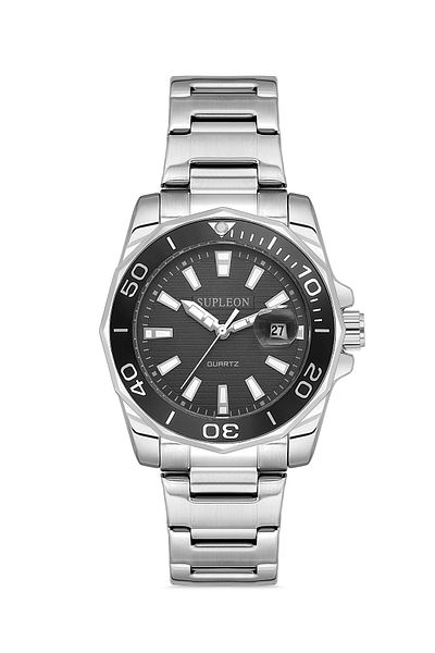 Supleon Special Series Steel Cord Silver Color 24 Months Warranty Waterproof Men's Wrist Watch with Calendar