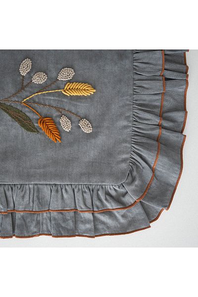Ecocotton Farah Double Duvet Cover Set 100% Organic Cotton Satin Piece Dye Hand Embroidered Anthracite 200X220 C