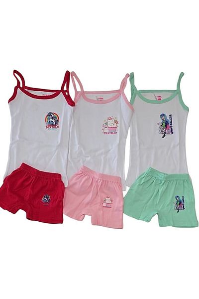 TEXTELO Girls' Underwear Set of 3, Cotton Vests and Briefs, Coloured & White (RED, Green, PINK)