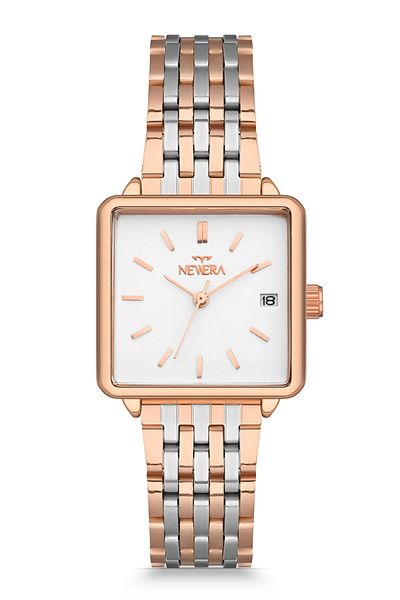 Newera Watch Square Women's Wristwatch with Metal Strap Calendar Nww00004