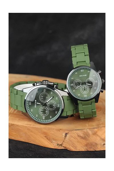 Spectrum Lover Watches Men's Women's Double Combination Metal Case Green Color With Silicone Band