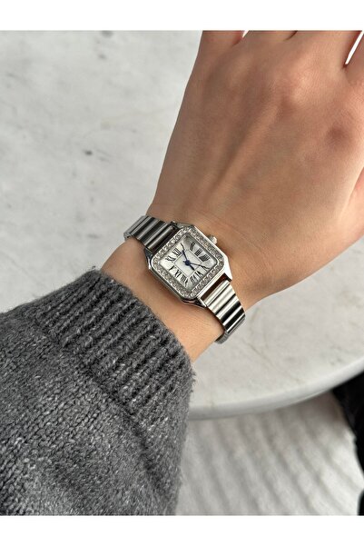 SPECTRUM PREMİUM Spectrum Metal Kordon Taşlı Minimal Kare Gümüş Renk Kadın Ko...