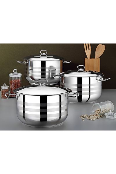 DLK 3-Piece Jumbo Size Steel Pot Set 32Cm-36Cm-40Cm