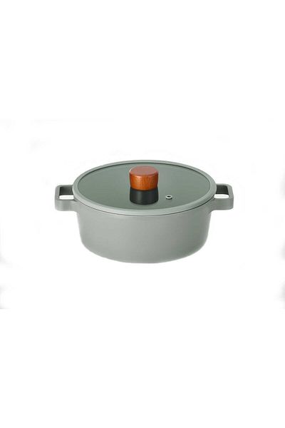 Prima Nova Gray Aluminum Cast Fika Pot - 22cm, Glass Lid