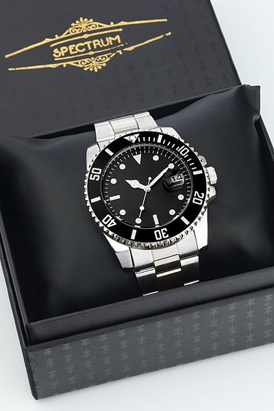 SPECTRUM PREMİUM Spectrum Premium Steel Cord Movable Bezel Calendar Men's Wristwatch in Special Box