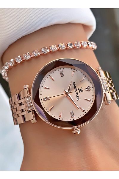 Daniel Klein Gold Color Waterproof Women's Wristwatch and Bracelet Gift