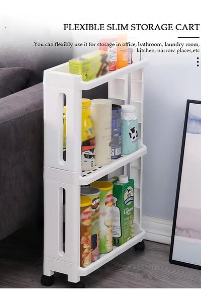 Generic Slim Rolling Storage Cart, 3 Tier Bathroom Storage Organizer Laundry Room Utility Cart