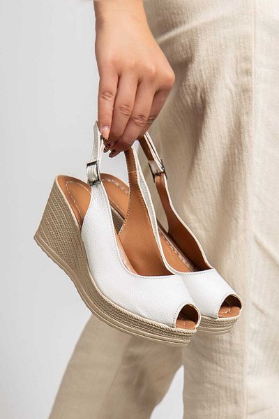 Kartezyen New Season Ready-Made White Shoes with Wedge Heels