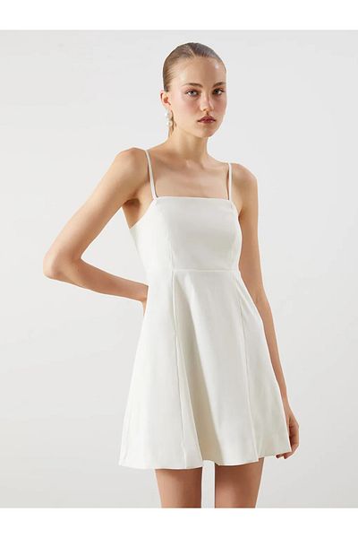 LC Waikiki Lcw Vision Ecru Square Neck Crepe Mini Dress
