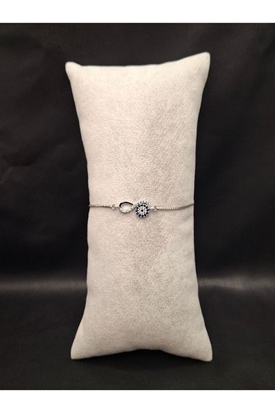 Han Ticarethane Silver Color Evil Eye Beaded Infinity Sign Model Bracelet