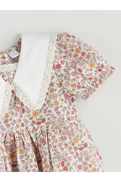 LC Waikiki Lcw Baby Ecru Crew Neck Floral Baby Girl Dress