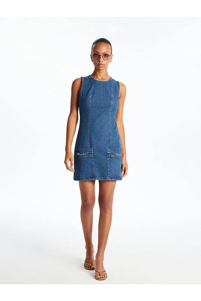 LC Waikiki Lcw Vision Indigo Crew Neck Mini Jean Dress