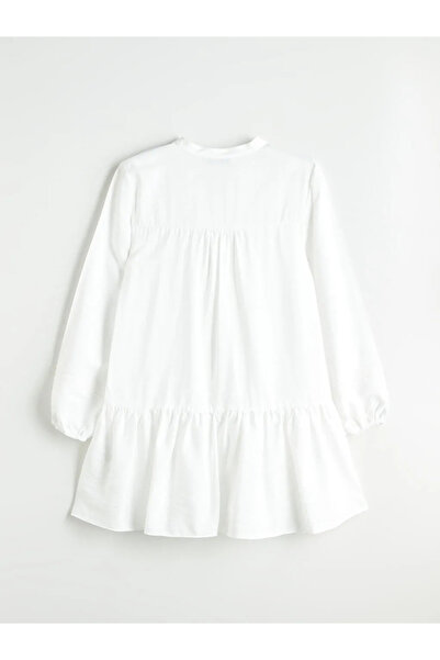 LC Waikiki LCW Vision Beyaz Kaçık Yaka Nakışlı A Kesim Mini Elbise