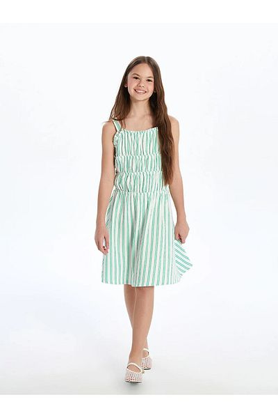 LC Waikiki Lcw Kids White Square Neck Striped Girl Dress