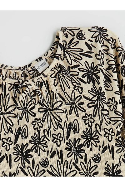 LC Waikiki Lcw Kids Ecru Crew Neck Floral Girl's Dress