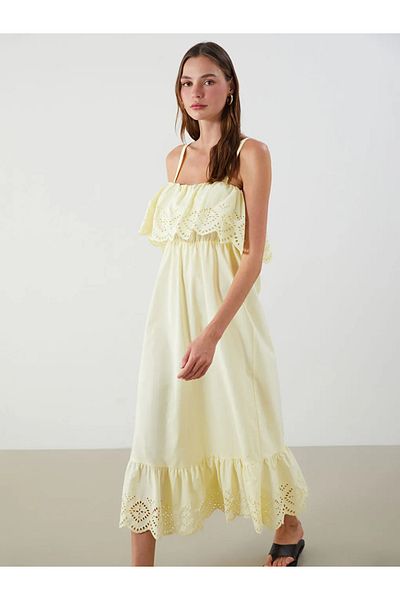 LC Waikiki Lcw Vision Sari Openwork Strap Waist Seat Poplin Dress