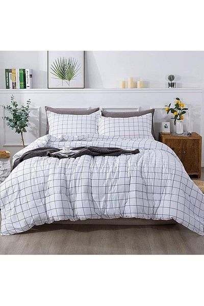 Mena Rise Diyar-Ifırsatshop Plaid Duvet Cover Set Double 200X220 - White 1017157