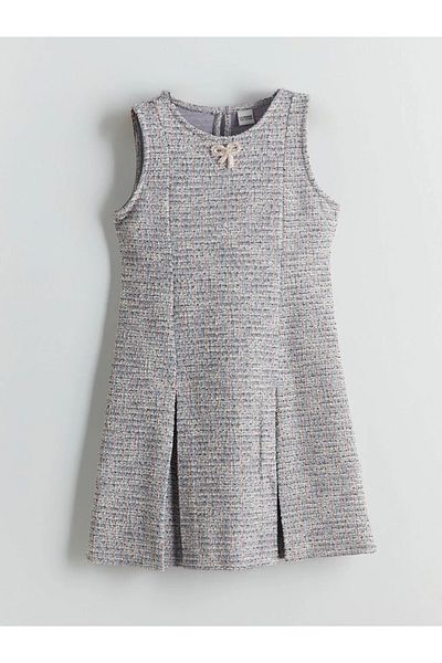 LC Waikiki Lcw Kids Gray Crew Neck Ribbon Detailed Girl's Dress