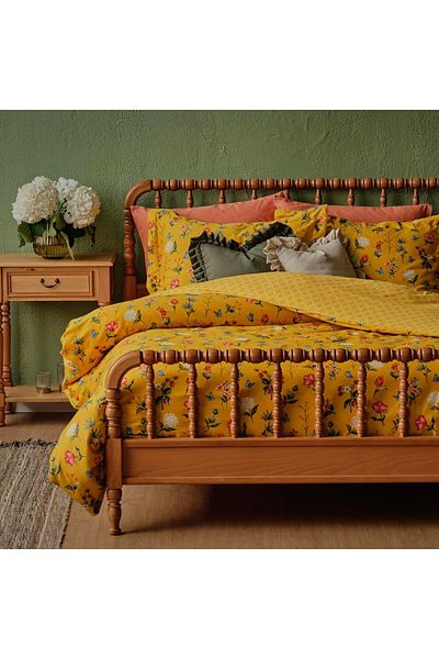 Mena Rise Diyar-ı Fırsat Shop Maison Nicole Floral Patterned 100% Cotton Satin Duvet Cover Set, Dark Yellow, Çi