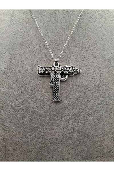 Han Ticarethane Silver Color Patterned Uzi Model Necklace