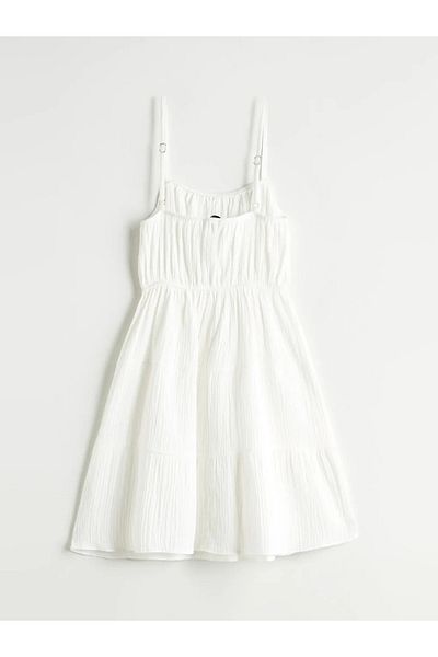 LC Waikiki Lcw Vision White Square Neck Textured Fold Mini Dress