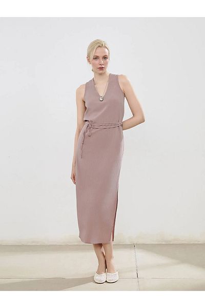 LC Waikiki Soulife Pink V-Neck Crepe Dress