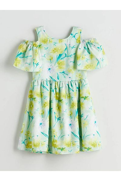 LC Waikiki Lcw Kids Green Crew Neck Floral Girl Dress