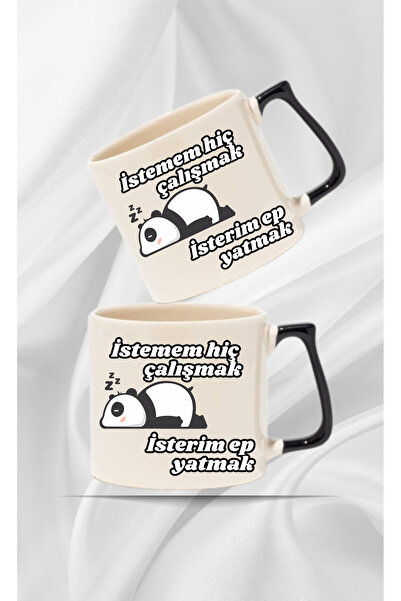 Store "İstemem Hiç Çalışmak" Panda Kupa | Tembele Özel Hediye Kupa Bardak