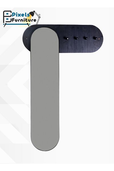 PixelsFurniture رف خشب معلق على الحائط مع مرآة وعلاقات ملابس من بكسل الأثاث 120*80سم