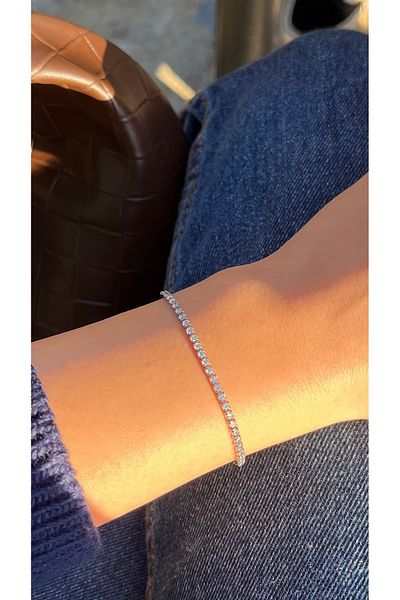ZEYCE Silver Thin White Stone Waterway Bracelet