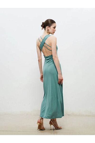 LC Waikiki Soulife Green Crew Neck Back Window Dress