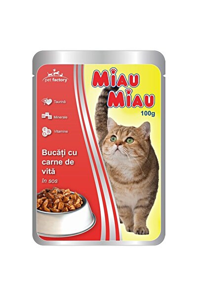 MIAU MIAU Wet Cat Food Meow-Meow, Beef in Gravy, 24 Bags X 100g