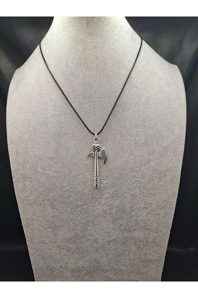 Han Ticarethane Silver Color Skull Detailed Axe Model Necklace