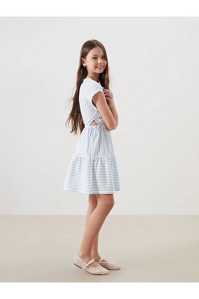LC Waikiki Lcw Kids White Bicycle Collar Striped Girl Dress