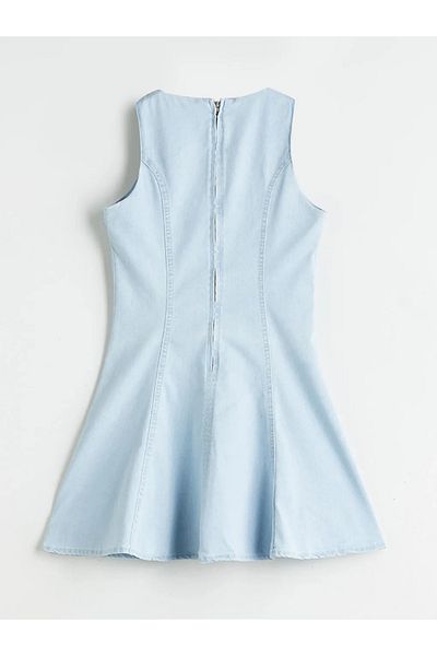 LC Waikiki Xside Blue Crew Neck Peplum Mini Jean Dress