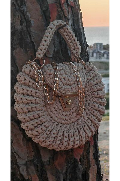 morpembej kadın erkek çocuk Handmade Woven Crochet Shoulder Bag - Round Knit Design