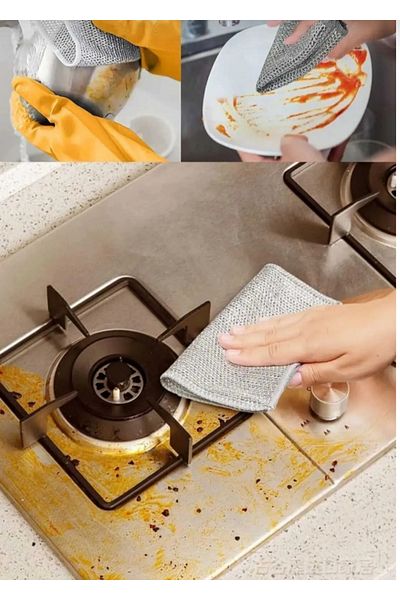 BRE HOME 8-Piece Cleaning Set - 4 Inox Wire Dishcloths + 3-Piece Wire Brush + 1 Bristle Brush