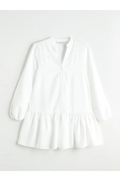 LC Waikiki Lcw Vision White Scoop Neckline Embroidery A-Line Mini Dress