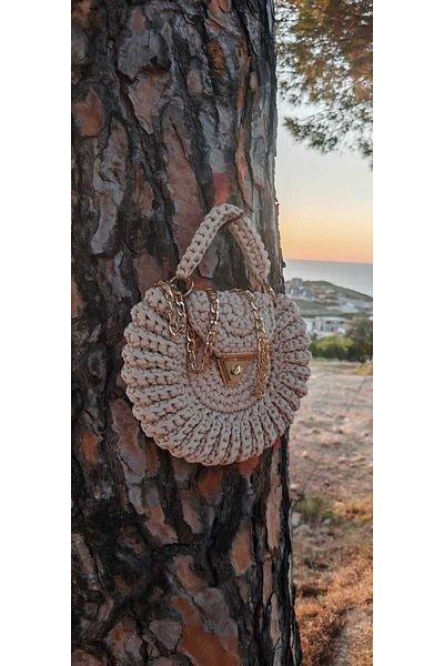morpembej kadın erkek çocuk Handmade Woven Crochet Shoulder Bag - Round Knit Design