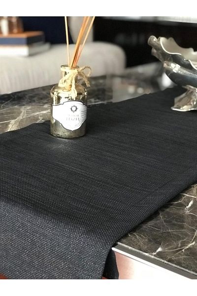 Mena Rise Şirinshop Silvery Linen Runner, Black, 45X200Cm 1108107