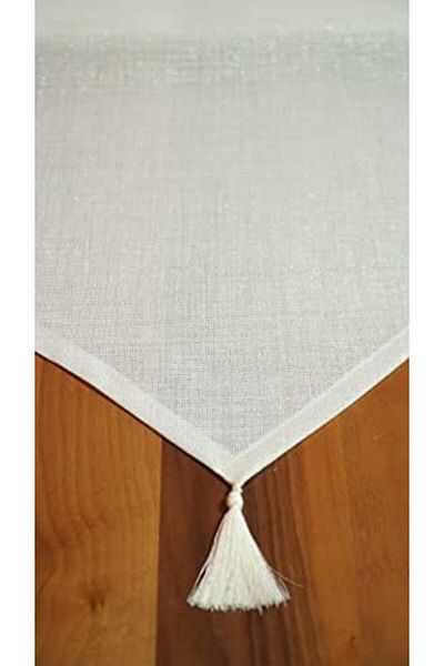 Mena Rise Şirinshop Silvery Linen Runner with Tassels, Off White, 45X150Cm 1108107